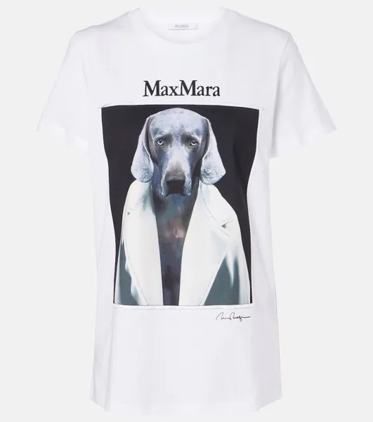 Футболка из хлопкового джерси с принтом Cipria Max Mara, белый