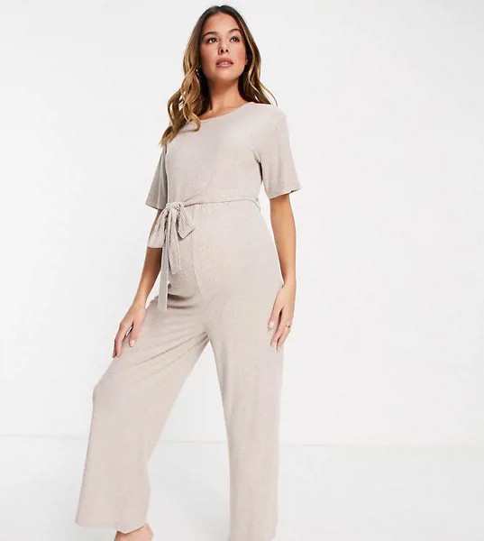 Коричневый комбинезон для дома из очень мягкого материала в рубчик ASOS DESIGN Maternity-Коричневый цвет