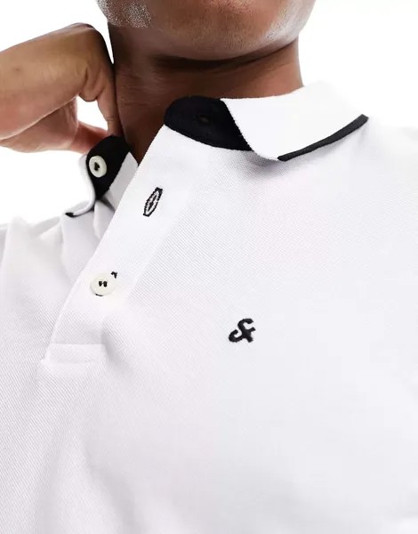 Белая рубашка-поло узкого кроя с логотипом и пике Jack & Jones Essentials