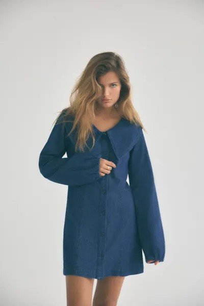 Джинсовое платье с воротником питер пэн ZARA, синий