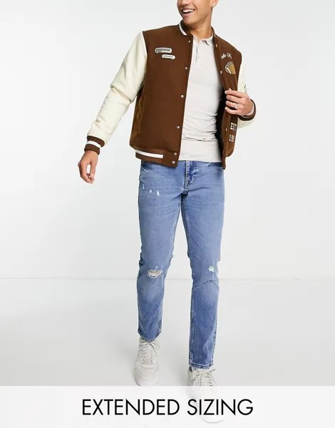 Эластичные выбеленные джинсы узкого кроя с потертостями ASOS DESIGN-Голубой