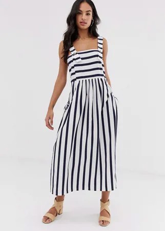 Сарафан миди в полоску с карманами ASOS DESIGN-Мульти