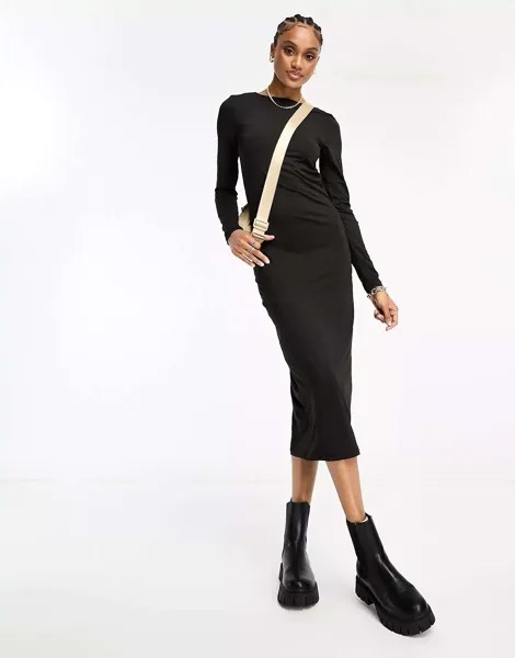 Черное облегающее платье миди с квадратным вырезом Vero Moda