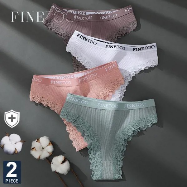 FINETOO 2PCS/Set женщин Хлопок трусики Девушки Письмо Thongs бразильские трусики Сексуальное кружевное нижнее белье для женщины белье бикини трусики