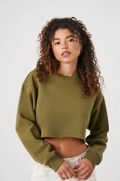 Укороченный флисовый пуловер Forever 21, оливковый