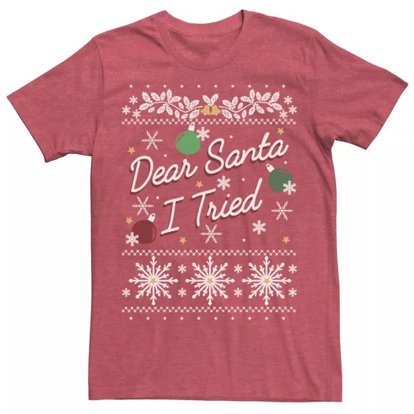 Мужской уродливый свитер с надписью «Дорогой Санта, я попробовал» и футболка с орнаментом Licensed Character