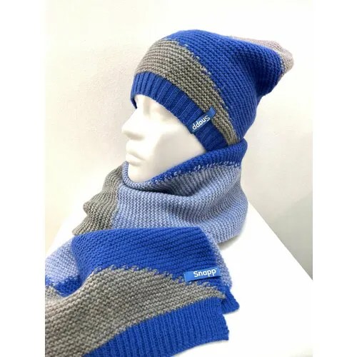 Комплект бини Snapp Комплект шапка + шарф женский, 1 предмета, размер 55/57, синий, серый