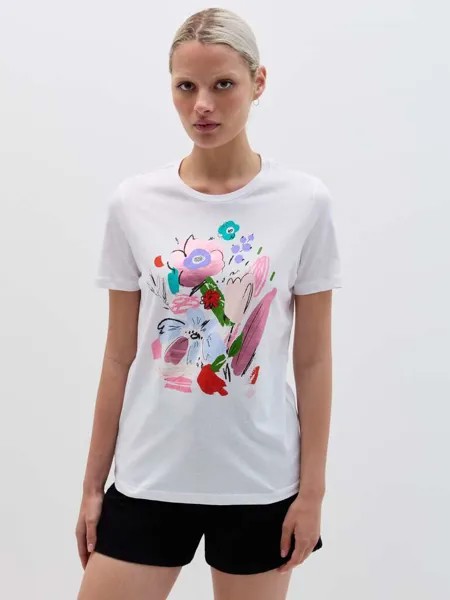 Футболка из хлопкового тона con Stampa Fiori Ovs, цвет optical white