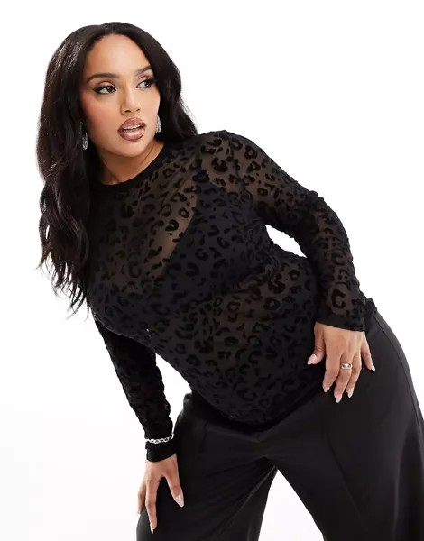 Лонгслив Only Curve Mesh Jacquard, черный