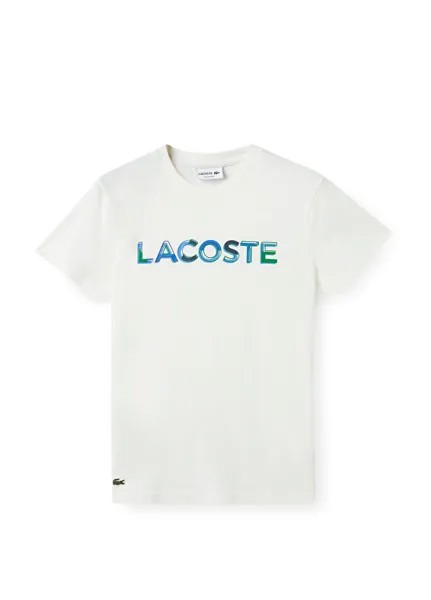 Мужская футболка стандартного кроя с круглым вырезом и принтом цвета экрю Lacoste