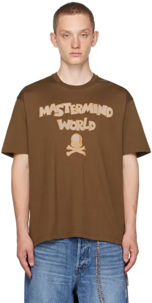 Коричневая футболка со связующим принтом MASTERMIND WORLD