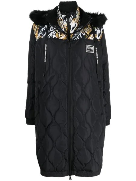 Versace Jeans Couture стеганое пальто с графичным принтом, черный