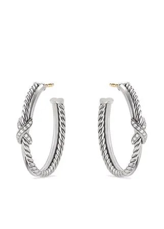 David Yurman серебряные серьги-кольца X с бриллиантами