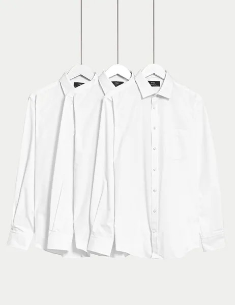 3 шт. рубашки индивидуального кроя с длинными рукавами Marks & Spencer, белый