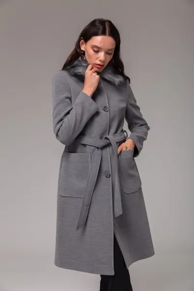 Пальто со съемным меховым воротником и карманом, серое 3761 Concept., серый