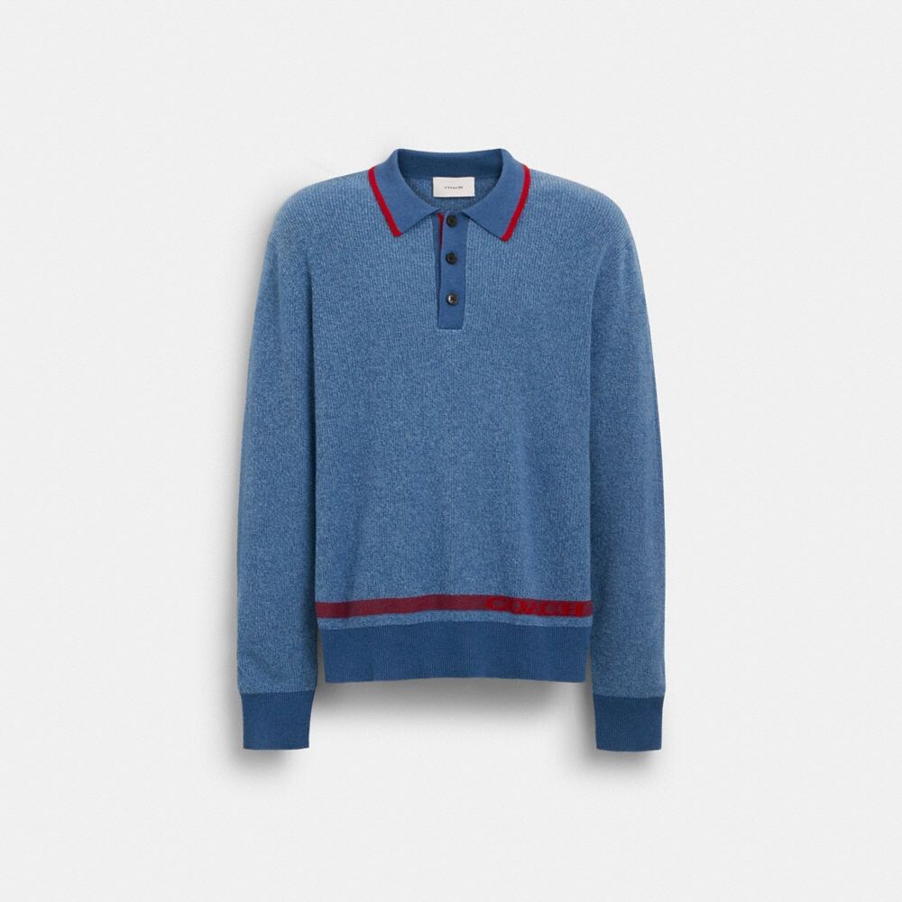 Поло COACH Knit Long Sleeve, цвет Blue/Red