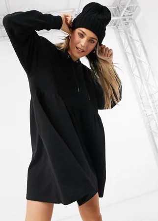 Черное платье-худи мини из смесового органического хлопка Monki Mailin-Черный
