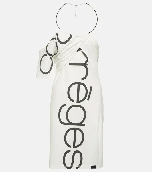 Хлопковое мини-платье с открытыми плечами и логотипом Courrèges, белый