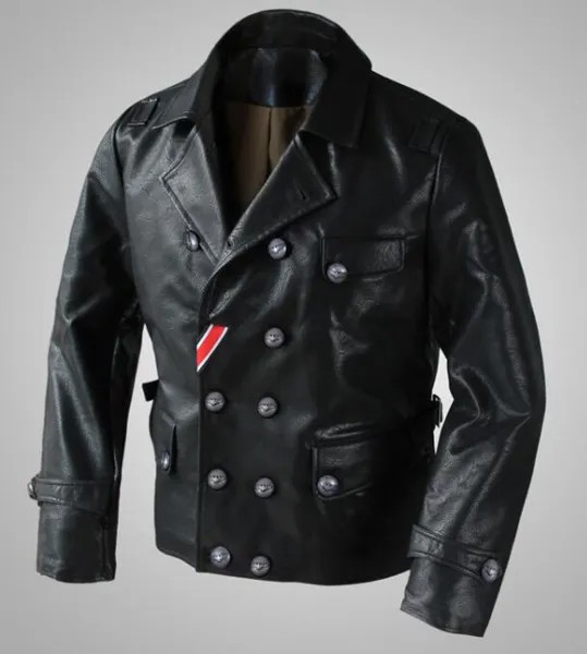 German Military PU Leather Jacket Men Winter Coat Vintage Bomber Pilot Officer