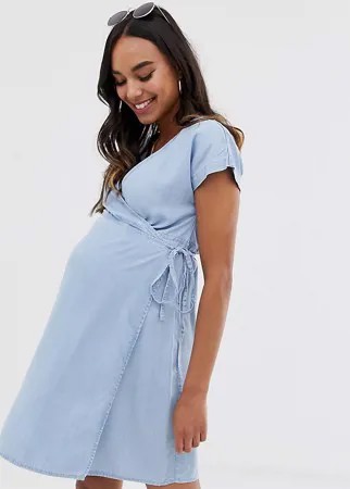 Голубое джинсовое платье с запахом ASOS DESIGN Maternity-Синий