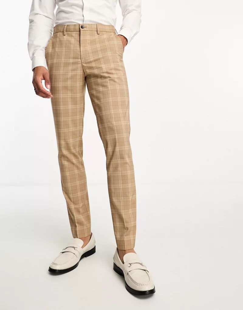 Jack & Jones Premium – особенно облегающие костюмные брюки в бежевую клетку