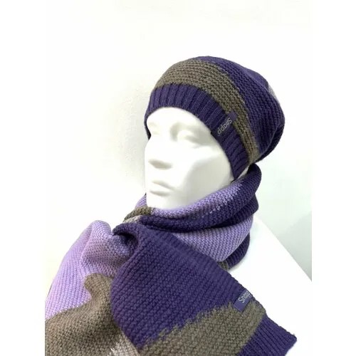 Комплект Snapp Комплект шапка + шарф женский, размер OneSize, бежевый, фиолетовый