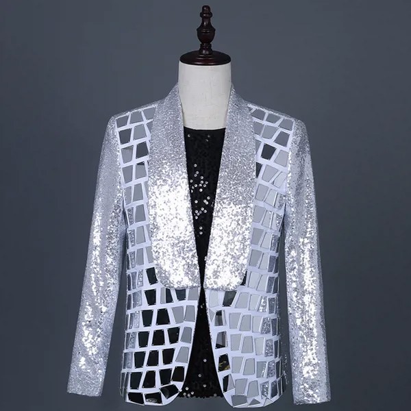 Мужской приталенный Блейзер золотого и серебряного цвета, мужской блейзер для ночного клуба, Свадебный костюм для вечеринки, куртка, сценические певицы, пальто для мужчин