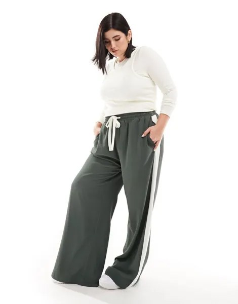 ASOS DESIGN Curve – зеленые брюки-слипоны с контрастной вставкой