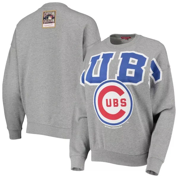 Женский легкий пуловер с логотипом Mitchell & Ness Heathered Grey Chicago Cubs Cooperstown Collection, толстовка с логотипом