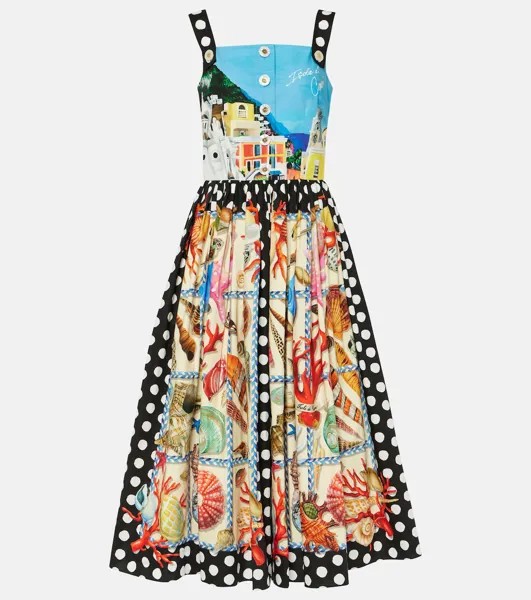 Платье миди из хлопка с принтом-капри Dolce&Gabbana, мультиколор