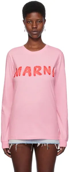 Розовая футболка с длинным рукавом с принтом Marni