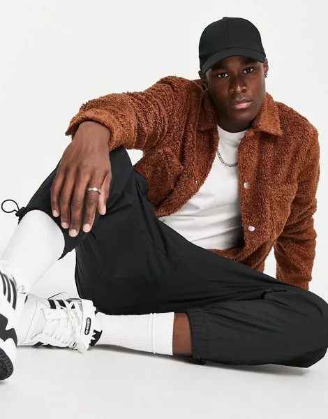 Коричневая плюшевая рубашка навыпуск из флиса ASOS DESIGN-Коричневый цвет