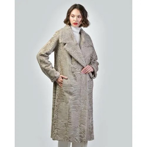 Пальто LANGIOTTI, каракуль, силуэт прилегающий, карманы, размер 40, бежевый
