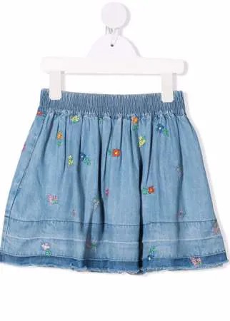 Stella McCartney Kids джинсовая юбка с цветочной вышивкой