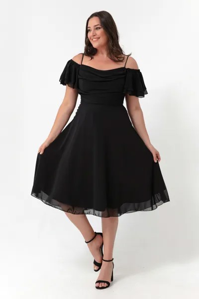 Женское вечернее платье миди больших размеров с черными бретелями расклешенного кроя Lafaba, черный