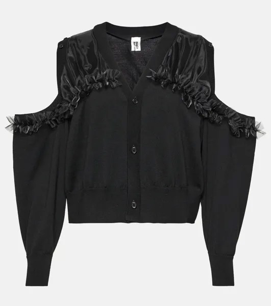 Шерстяной кардиган с вырезами и тюлевой отделкой Noir Kei Ninomiya, черный