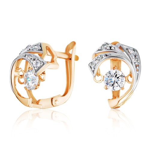Серьги каффы Ювелир Карат, серебро, 925 проба, золочение, фианит