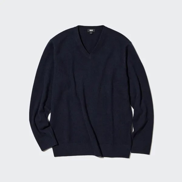 Джемпер Uniqlo мужской из кашемира с v-образным вырезом, темно-синий