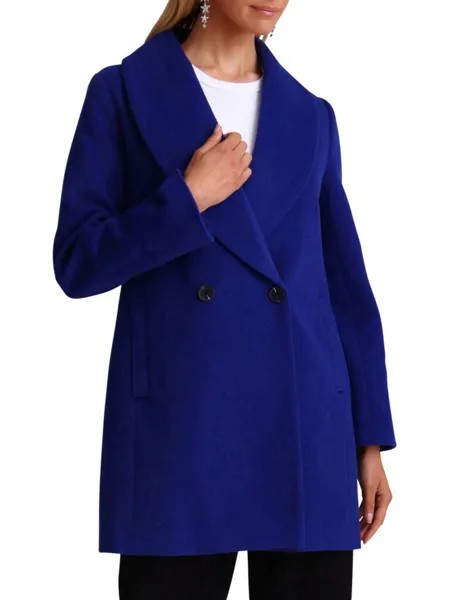 Двубортное пальто из саржевой смеси шерсти Avec Les Filles, кобальт
