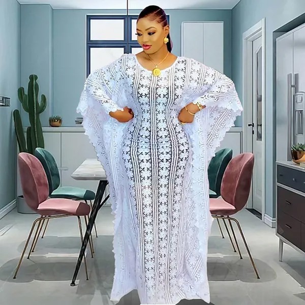 Женское платье Дубай Abaya, Турция, мусульманские женщины, белое кружевное Свободное платье, средневосточная Африка, летние платья, ажурная одежда