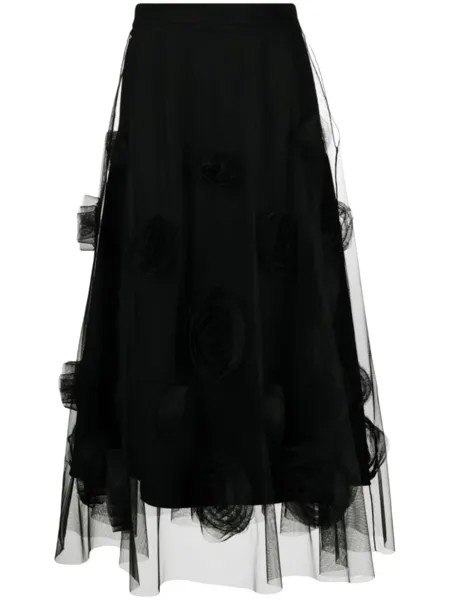 Viktor & Rolf flower-detail tulle midi skirt, черный