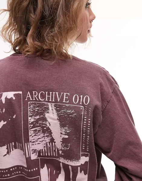 Сливовая короткая футболка с длинными рукавами Topshop Graphic Archive