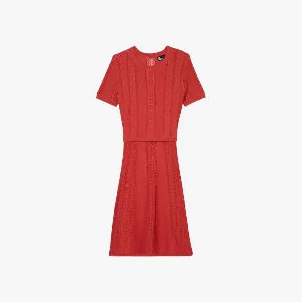 Трикотажное мини-платье с круглым вырезом и короткими рукавами The Kooples, красный