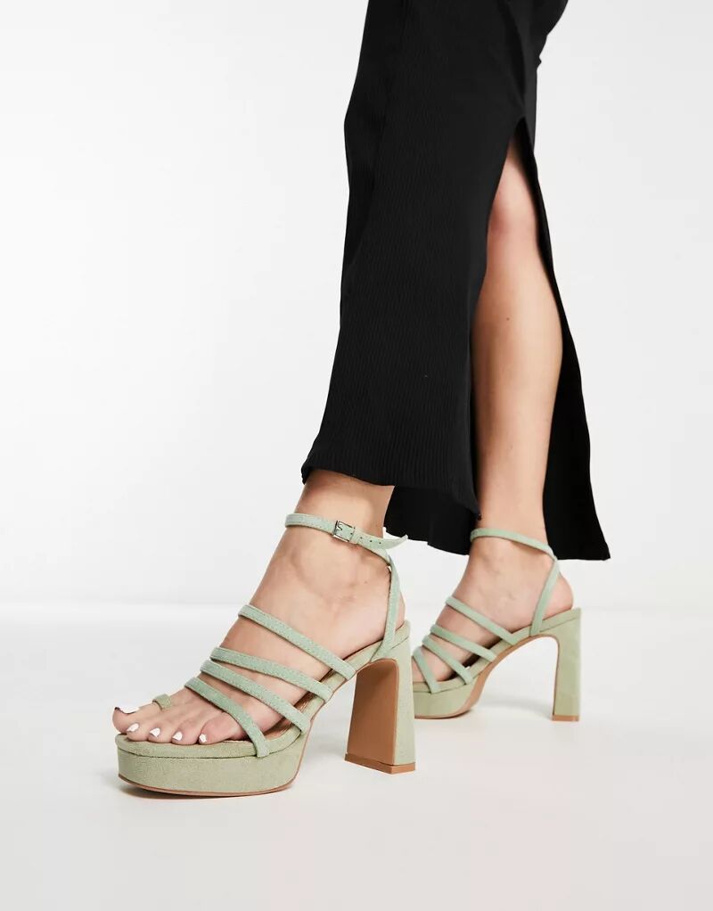 МИМ – Тор – босоножки зеленого цвета с ремешками на каблуке MIM