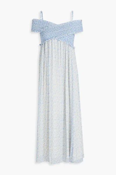 Платье миди из крепона с открытыми плечами Ari и цветочным принтом Baum Und Pferdgarten, светло-синий