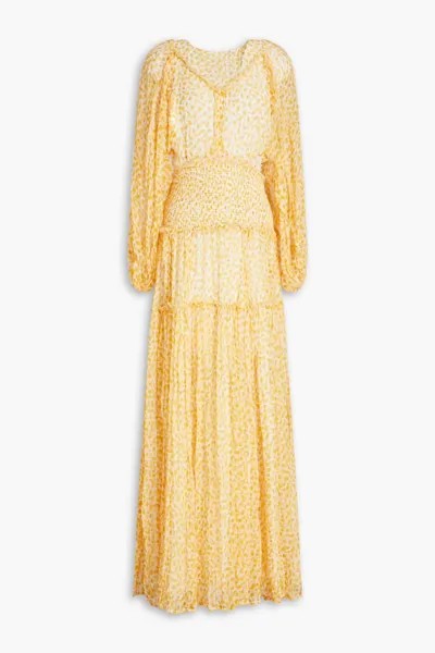 Платье макси Benji из шелкового жоржета с принтом и сборками Rachel Gilbert, шафран