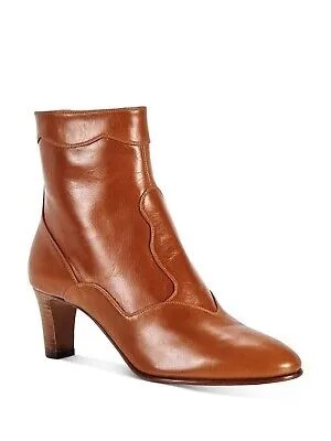 CHLOE Женские коричневые лоскутные кожаные ботинки в стиле вестерн с миндалевидным носком на блочном каблуке 38