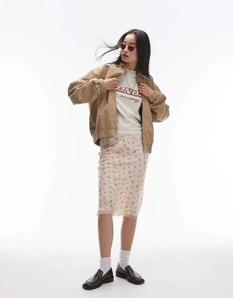 Topshop — бомбер оверсайз каменного цвета с хлопковым воротником