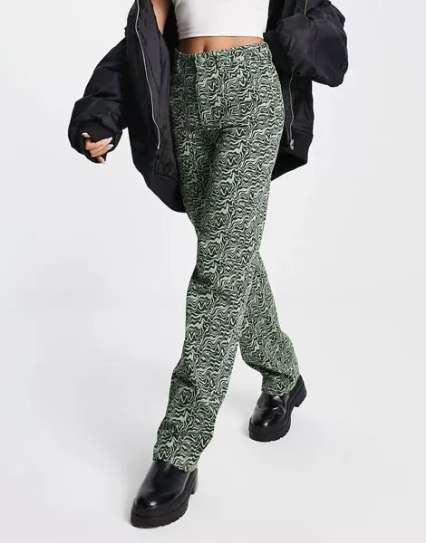Зеленые саржевые брюки Monki с завитками