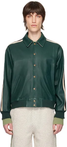 Зеленая кожаная куртка Le Blouson Cuir Drole De Monsieur